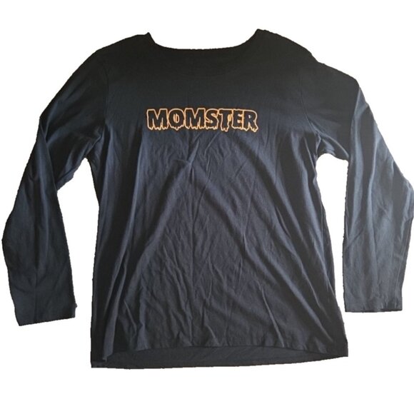 Size Large Momster Black Tee T Shirt Funny Halloween Gift Mom Life Fall - Picture 1 of 9